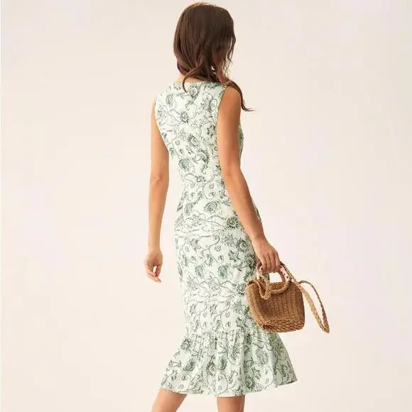 RIHOAS Green Floral Square Neck Midi Dress M - Picture 2 of 5